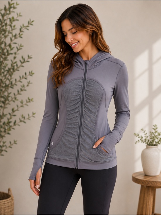 lululemon athletica Jackets & Blazers - Lululemon Pure Balance Jacket Gray Ruched Hooded Full Zip